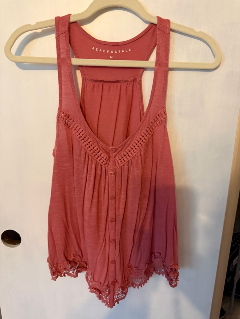 Aeropostale Coral Pink Crochet-Trim Racerback Tank
